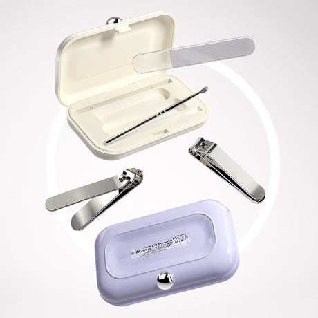 2 Sets Purple Portable 4-Piece Manicure Set - Compact Nail Grooming Kit with Stainless Steel Clippers, File & Stylish Case