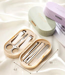 Beige Compact 7-Piece Manicure Set - Stainless Steel Nail Grooming Kit with Stylish Travel Case