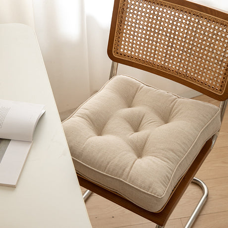 Beige Soft And Thick Seat Cushion - Cotton Linen Blend Chair Pad with Ties - 43x43cm