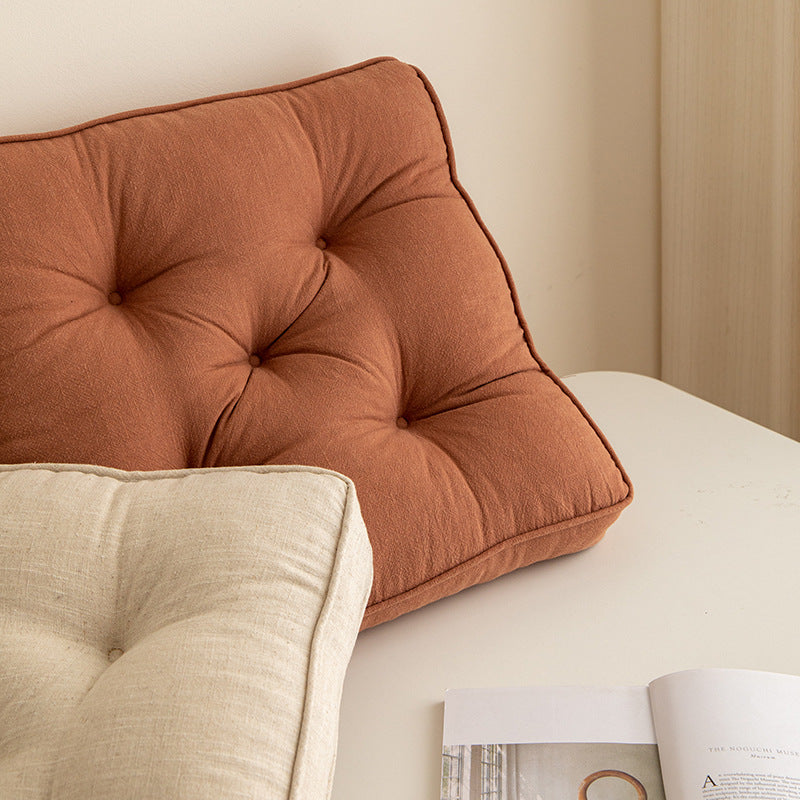 Beige Soft And Thick Seat Cushion - Cotton Linen Blend Chair Pad with Ties - 43x43cm