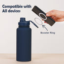 Black 1L Stainless Steel Water Bottle with Magnetic Phone Holder Lid - Portable Hydration & Hands-Free Stand