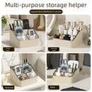 Beige and Black Stylish PU Leather Desktop Organizer Caddy - Multi-Compartment Holder for Remotes, Office Supplies, Makeup