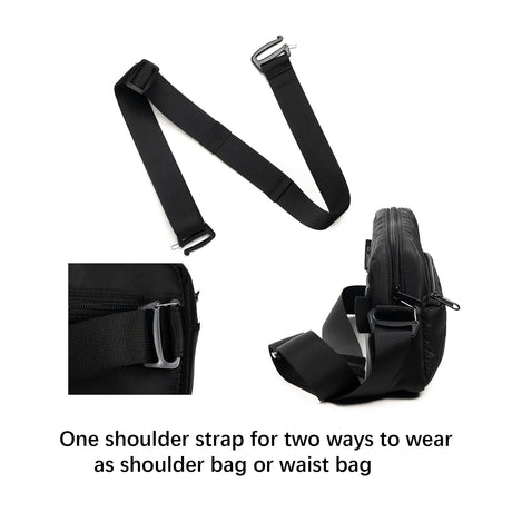 Black Stylish Quilted Belt Bag - Lightweight Nylon Crossbody Fanny Pack