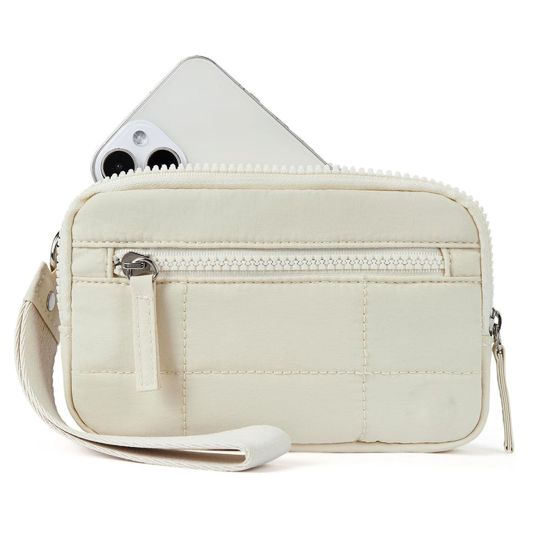Beige RFID Blocking Nylon Wristlet Clutch Wallet - Compact Waterproof Pouch with Card Slots & ID Window