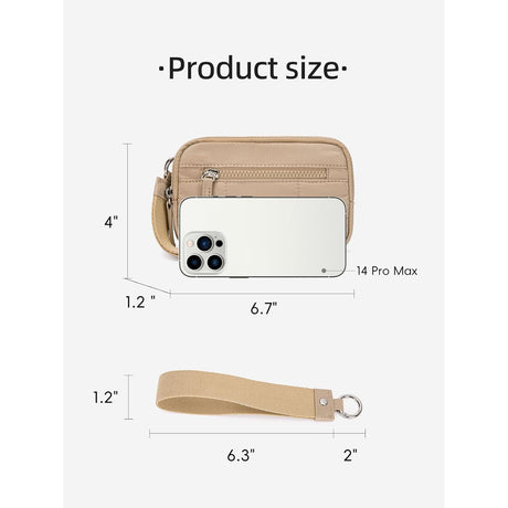 Beige RFID Blocking Nylon Wristlet Clutch Wallet - Compact Waterproof Pouch with Card Slots & ID Window