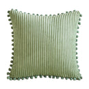 Beige Soft Corduroy Cushion Cover Set (1 Square + 1 Rectangular) with Pom Pom Trim - Decorative Throw Pillow Cases for Sofa Couch