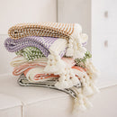 Green and Beige Diamond Pattern Soft Cozy Knit Throw Blanket with Tassels - Geometric Pattern Lightweight Acrylic Blanket for Sofa Couch Bed, 130x150cm