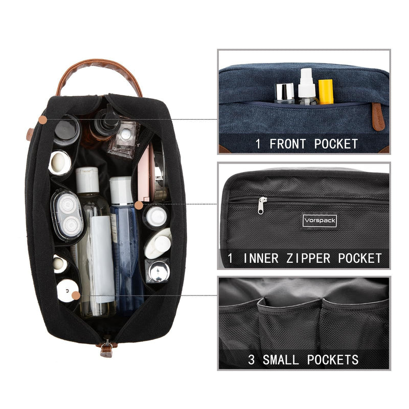 Black And Brown Men's Canvas Toiletry Bag - Large Capacity Water-Resistant Travel Organizer Dopp Kit with Handle