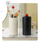 Beige Automatic Lifting Makeup Brush Holder - Dustproof Desktop Organizer with Lid & Compartments
