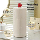 Beige Automatic Lifting Makeup Brush Holder - Dustproof Desktop Organizer with Lid & Compartments