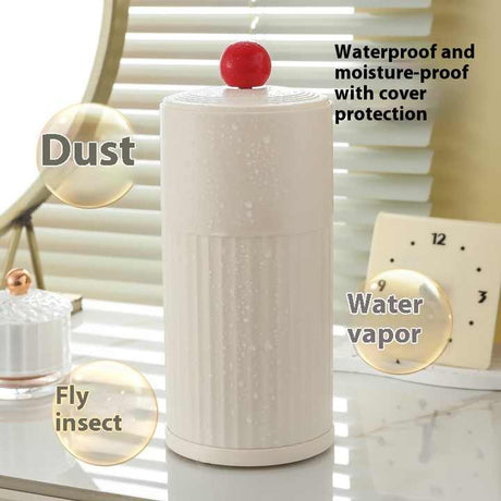 Beige Automatic Lifting Makeup Brush Holder - Dustproof Desktop Organizer with Lid & Compartments