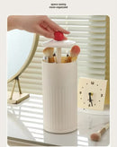 Beige Automatic Lifting Makeup Brush Holder - Dustproof Desktop Organizer with Lid & Compartments