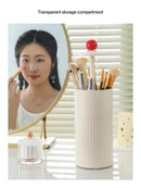 Beige Automatic Lifting Makeup Brush Holder - Dustproof Desktop Organizer with Lid & Compartments