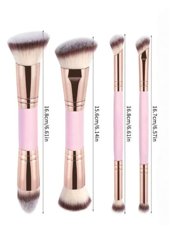 Black and Glod Versatile 4pc Dual-Ended Makeup Brush Set - Soft Synthetic Bristles for Foundation Blush Contour Concealer