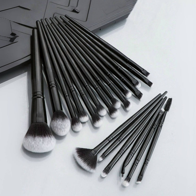 Black Complete 20-Piece Makeup Brush Set with Travel Pouch - Professional Synthetic Face & Eye Brushes Kit