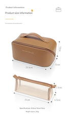 Pink Elegant PU Leather Makeup Bag & Toiletry Organizer with Detachable Mesh Pouch - Large Capacity Travel Cosmetic Case