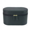 Black Elegant PU Leather Makeup & Toiletry Bag - Large Capacity Travel Cosmetic Organizer with Brush Holder