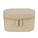 Beige Elegant PU Leather Makeup & Toiletry Bag - Large Capacity Travel Cosmetic Organizer with Brush Holder