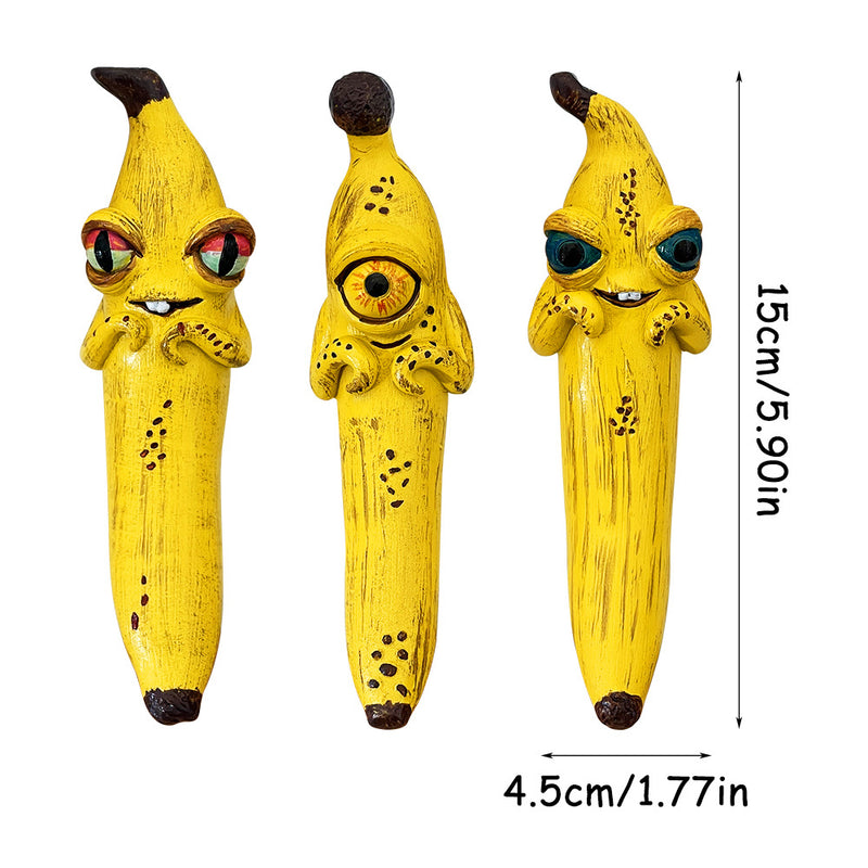 3 Pcs Style 2 Yellow Whimsical Magic Banana Monster Figurine - Quirky Resin Art Decor for Home & Party