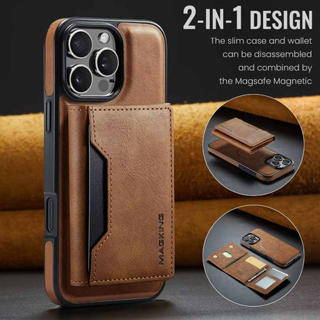 Brown Premium MagSafe Wallet Case for iPhone 16 Pro Max - Detachable PU Leather Magnetic Card Holder