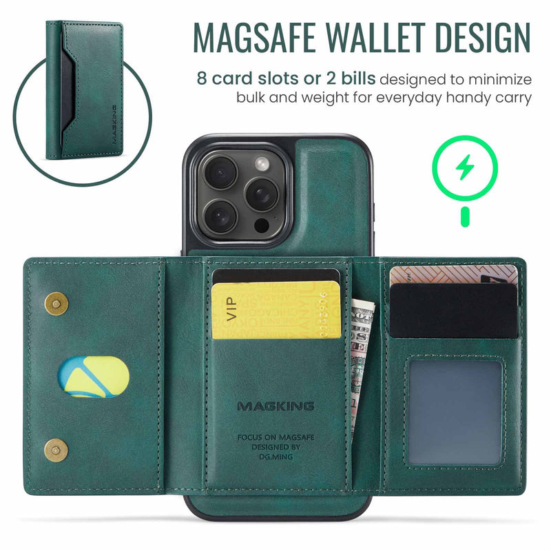Brown Premium MagSafe Wallet Case for iPhone 16 Pro Max - Detachable PU Leather Magnetic Card Holder