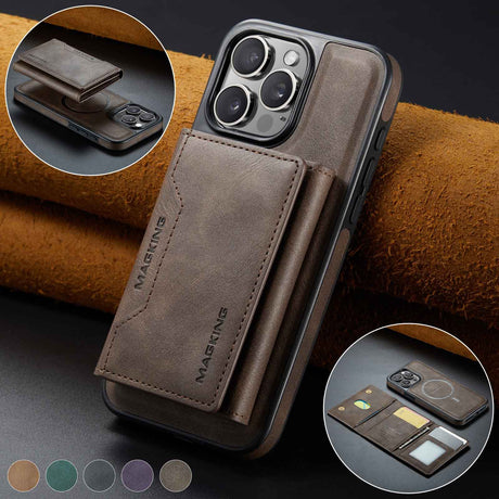 Coffee Premium MagSafe Wallet Case for iPhone 16 Pro - Detachable PU Leather Magnetic Card Holder