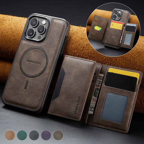 Coffee Premium MagSafe Wallet Case for iPhone 16 Pro - Detachable PU Leather Magnetic Card Holder
