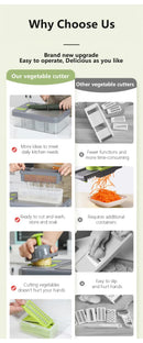 Green And Grey Ultimate 12-in-1 Multi-Functional Vegetable Slicer Dicer Chopper - Mandoline with Storage Containers & Drain Basket