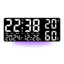 Black Background With White Light Sleek Large LED Digital Wall & Desk Clock - Remote Control, Temperature, Humidity, Dual Alarms, Calendar