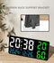 Black Background With White Light Sleek Large LED Digital Wall & Desk Clock - Remote Control, Temperature, Humidity, Dual Alarms, Calendar
