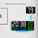 Black Background With White Light Sleek Large LED Digital Wall & Desk Clock - Remote Control, Temperature, Humidity, Dual Alarms, Calendar