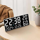 Black Background With White Light Sleek Large LED Digital Wall & Desk Clock - Remote Control, Temperature, Humidity, Dual Alarms, Calendar
