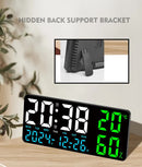 Black Background With Green and White Light Sleek Large LED Digital Wall & Desk Clock - Remote Control, Temperature, Humidity, Dual Alarms, Calendar