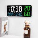 Black Background With Green and White Light Sleek Large LED Digital Wall & Desk Clock - Remote Control, Temperature, Humidity, Dual Alarms, Calendar