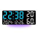 Black Background With Blue and White Light Sleek Large LED Digital Wall & Desk Clock - Remote Control, Temperature, Humidity, Dual Alarms, Calendar
