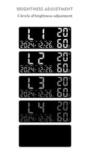 Black Background With Blue and White Light Sleek Large LED Digital Wall & Desk Clock - Remote Control, Temperature, Humidity, Dual Alarms, Calendar