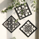 Black Set of 4 Intricate Black Wooden Wall Art Panels - Diamond Mandala Style Home Decor Plaques