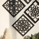 Black Set of 4 Intricate Black Wooden Wall Art Panels - Diamond Mandala Style Home Decor Plaques