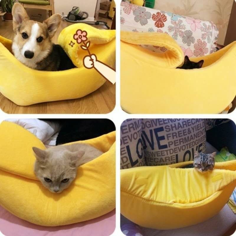 Beige Cozy Banana Peel Pet Bed - Plush & Warm Cave House for Cats & Small Dogs (Medium)