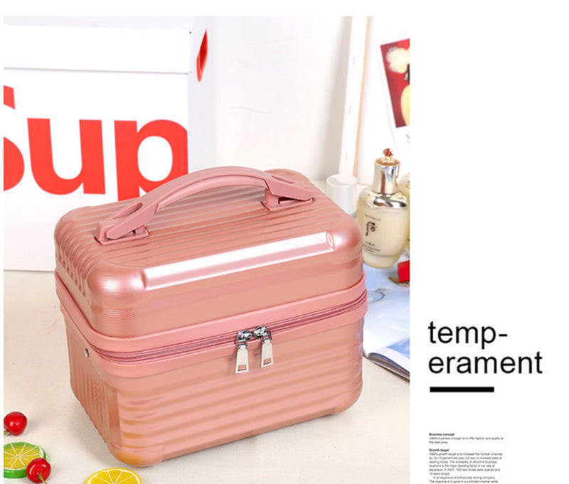 Black Durable Hard Shell Makeup Travel Case - Large Capacity Portable Cosmetic Organizer Box with Handle