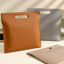 Beige Professional A4 PU Leather Document Bag - Waterproof Handheld File Folder Portfolio for Business & Conference