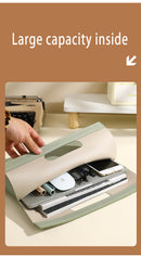 Beige Professional A4 PU Leather Document Bag - Waterproof Handheld File Folder Portfolio for Business & Conference