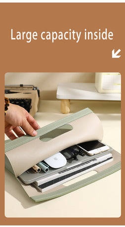 Beige Professional A4 PU Leather Document Bag - Waterproof Handheld File Folder Portfolio for Business & Conference