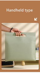 Beige Professional A4 PU Leather Document Bag - Waterproof Handheld File Folder Portfolio for Business & Conference
