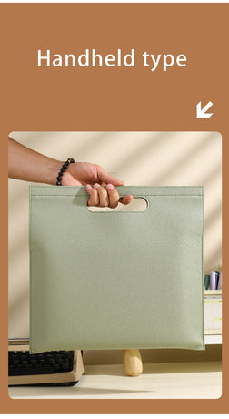 Beige Professional A4 PU Leather Document Bag - Waterproof Handheld File Folder Portfolio for Business & Conference
