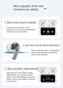 White AuraTune Pro: TWS Earbuds with Interactive LCD Case, ANC+ENC Noise Cancellation, AI Translation & EQ Modes