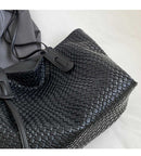 Beige and Brown Chic Woven PU Leather Tote Bag - Large Capacity Casual Shoulder & Handbag for Women