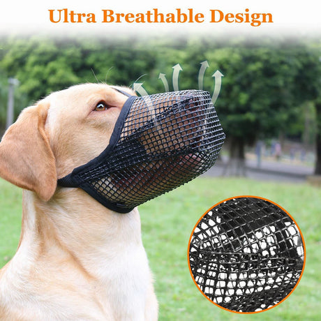 2 Pcs Size XL Black Breathable Mesh Dog Muzzle - Anti-Barking, Biting & Chewing - Adjustable & Comfortable Nylon Muzzle for Dogs