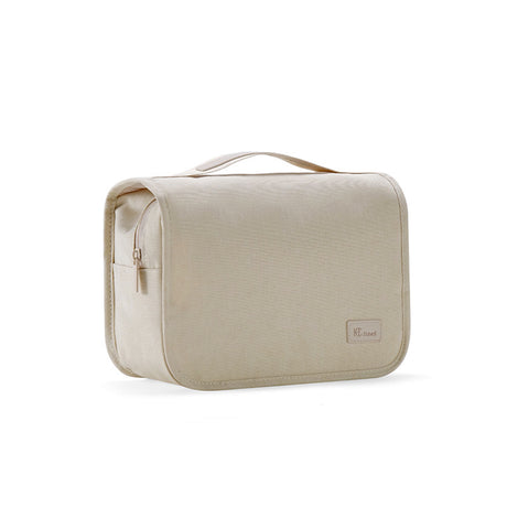 Beige Eco-Friendly RPET Hanging Toiletry Bag - Large Capacity Waterproof Travel Makeup Organizer