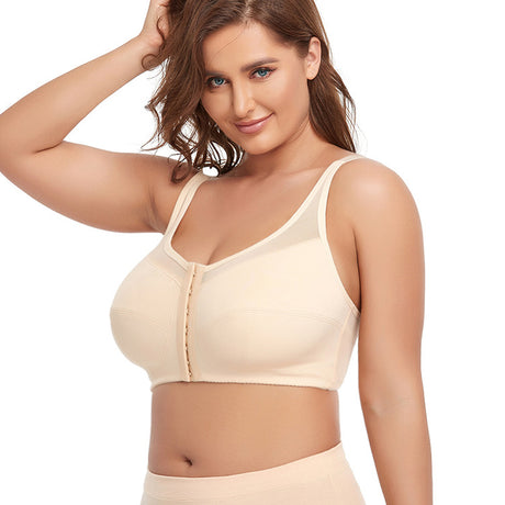 2 Pcs Size M Women's Wireless Large-Cup Lace Bra with Front Clasp - Comfortable, Breathable, Beige